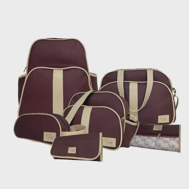Kit bolsa maternidade completo com mochila E trocador vinho 6 peças
