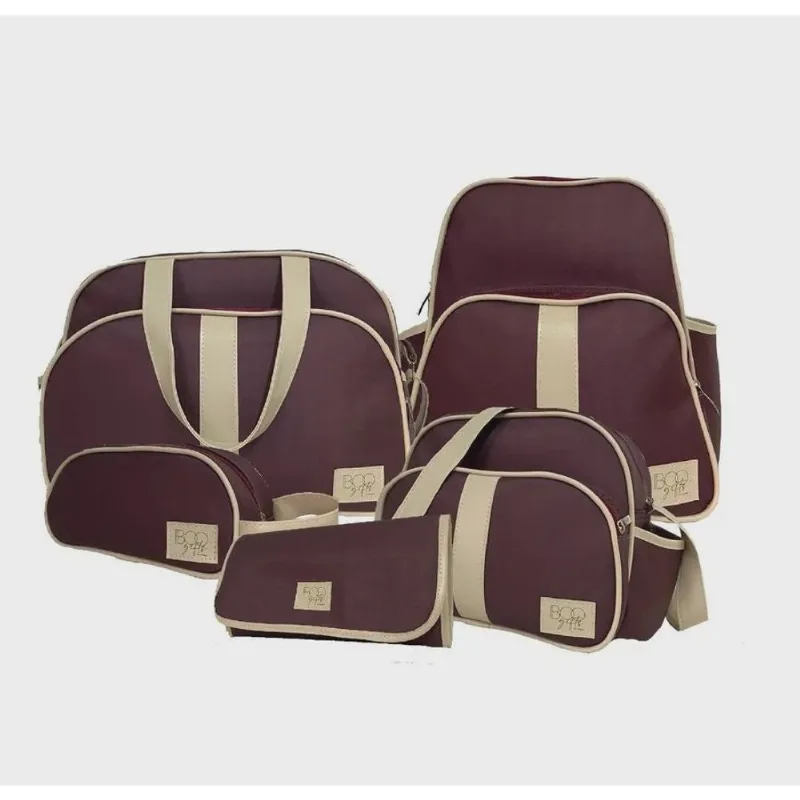 Kit bolsa maternidade completo com mochila E trocador vinho 5 peças