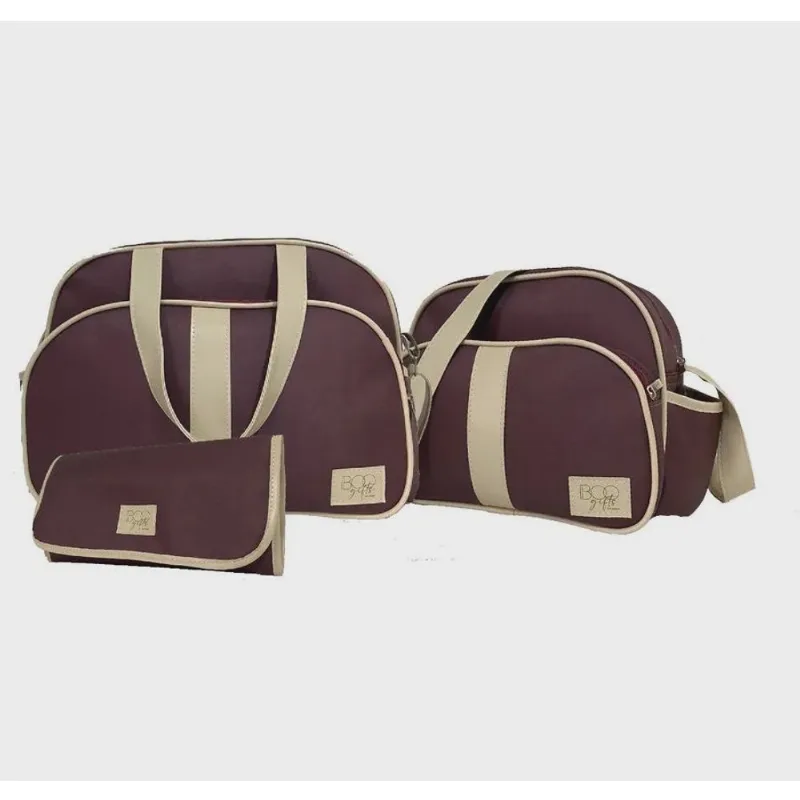 Kit bolsa maternidade com bolsa trocador E frasqueira vinho 3 peças
