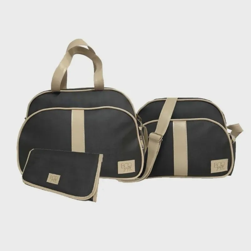 Kit bolsa maternidade com bolsa trocador E frasqueira preto 3 peças