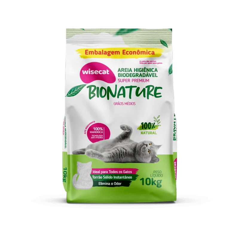 Areia Higienica Gatos Biodegradavel Bionature Grãos Médios 10Kg