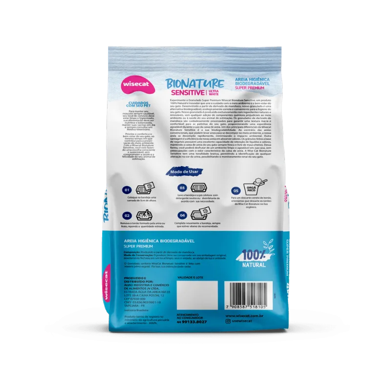 Areia Higienica Gatos Biodegradavel Bionature Grãos Finos 4Kg