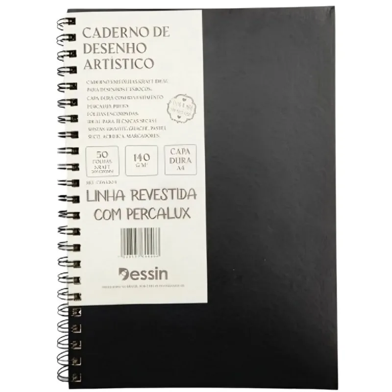 Caderno De Desenho 50 Folhas Preto Capa Dura 140g A4 Sketchbook
