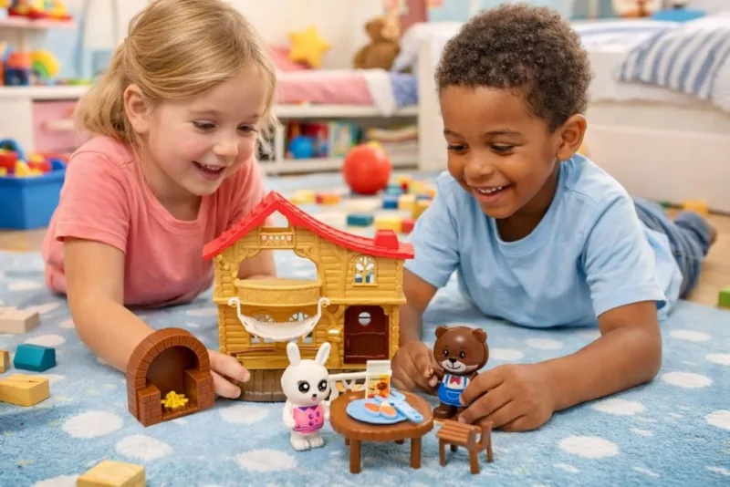Conjunto Animais de Plástico 22 Peças com Acessórios Brinquedo Infantil - Marrom - Genérica