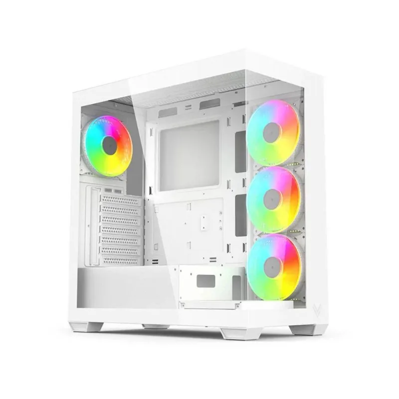 Gabinete Gamer Aquário Hi Level Lv510wh Vidro Temperado 4 Coolers Inclusos Atx Branco