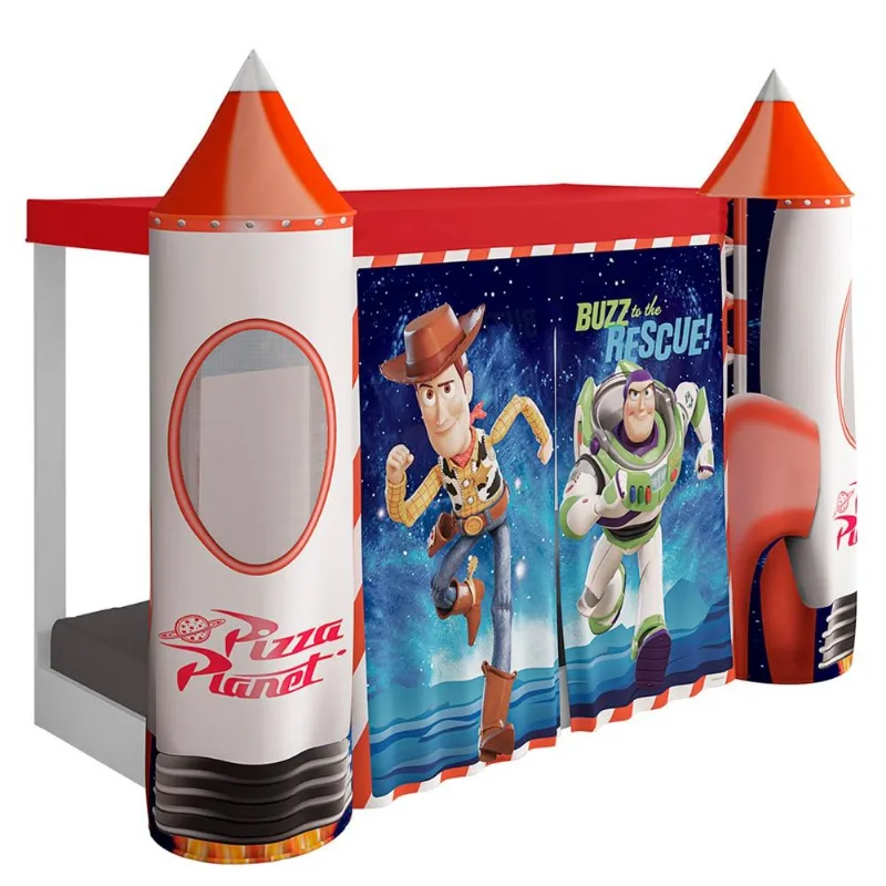 Mini Cama Infantil com Colchão D20 e Dossel Wood e Buzz Lightyear P13 Branco/Vermelho - Mpozenato