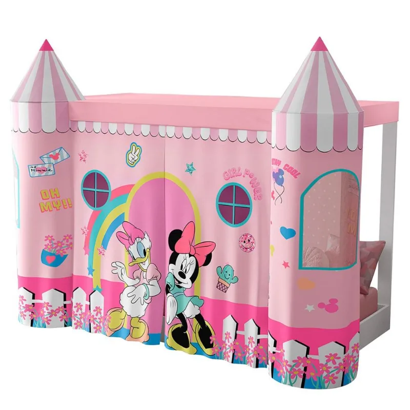 Mini Cama Infantil com Colchão D20 Dossel e LED Minnie e Margarida P13 Branco/Rosa - Mpozenato