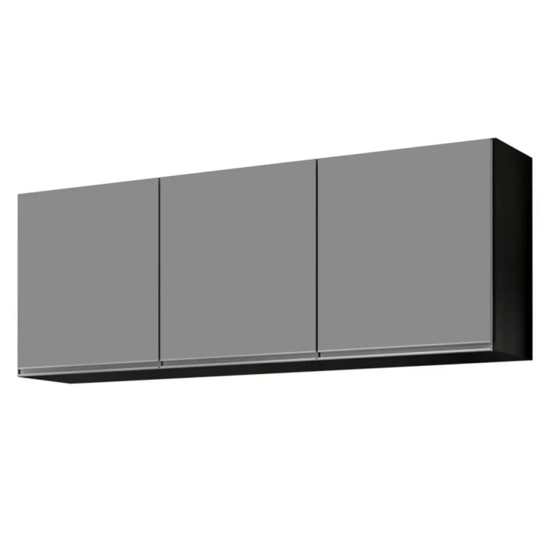 Armário Aéreo De Cozinha 150cm 3 Portas Argélia Preto-cinza - Lumil Móveis - OUTRAS - Agro