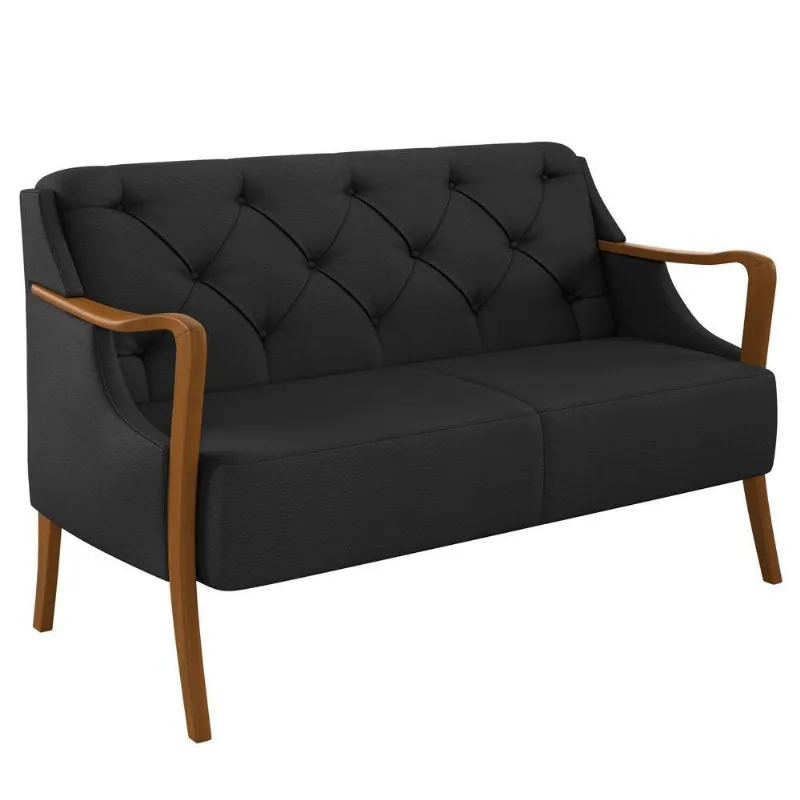 Poltrona Namoradeira 2 Lugares 135cm Capitonê Lapa M22 Pu Preto - Mpozenato