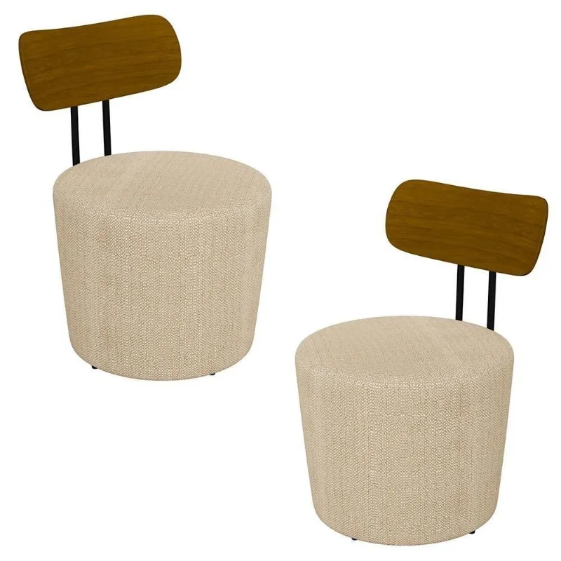 Kit 2 Poltronas Decorativas Redondas 53cm Le Moon M22 Linho Champanhe - Mpozenato