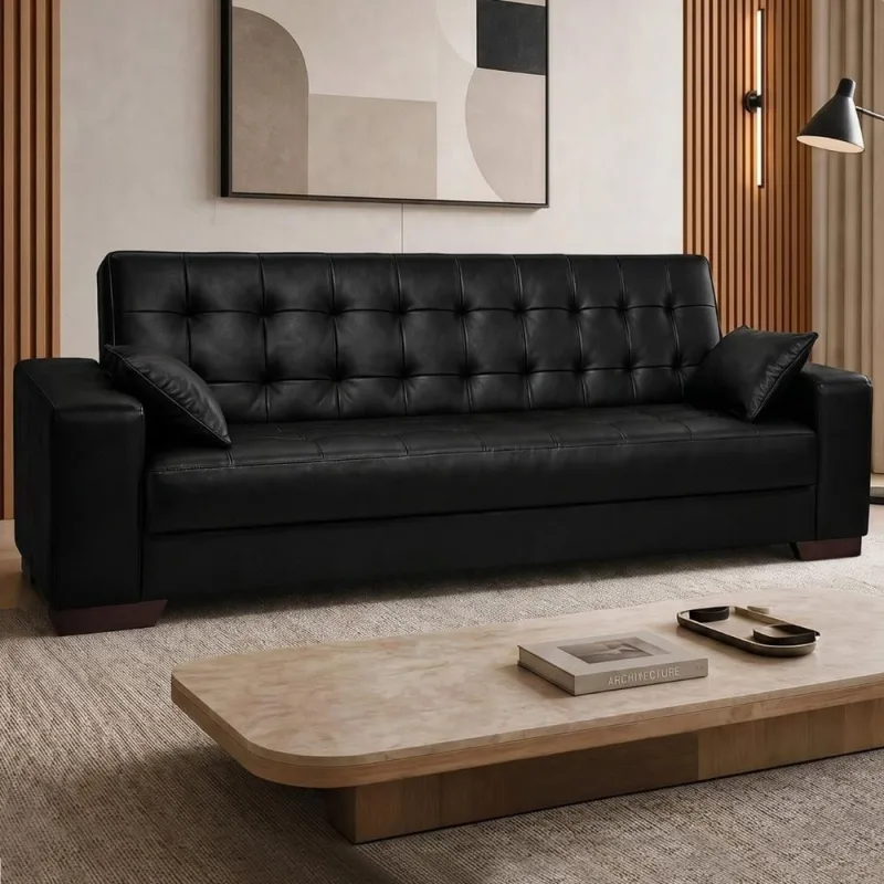 Sofá Cama Lisboa 3 Lugares 210CM Preto Couríssimo Ibiza para Sala de Estar - Ibiza