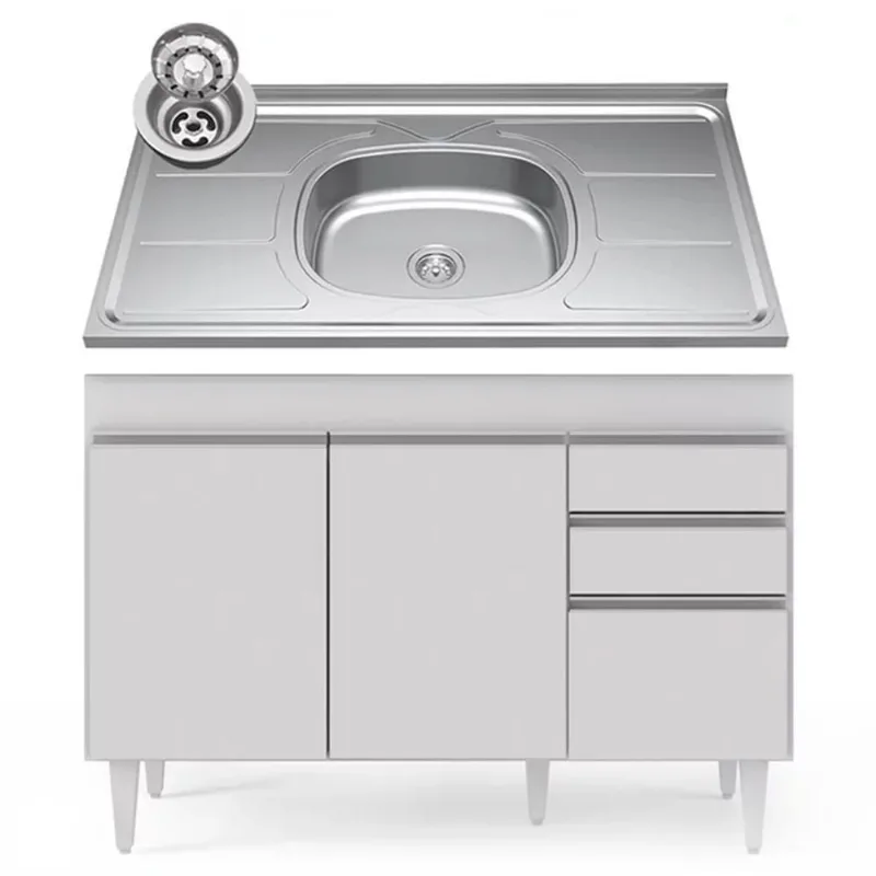 Balcão Gabinete Com Pia Inox 120cm Michigan Branco - Lumil