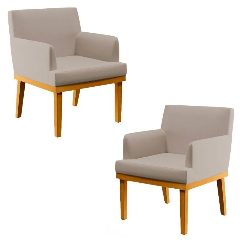 Kit 2 Poltronas Decorativas Vitória W01 Linho Bege - Mpozenato