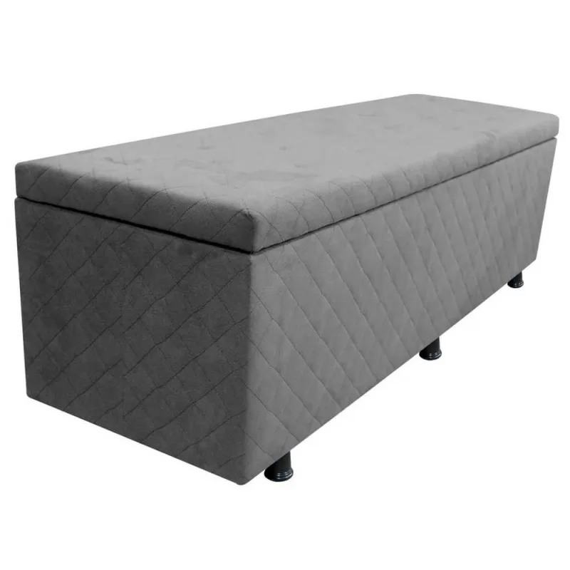 Calçadeira Baú Casal King 195cm Estofada Liz S05 Suede Bordado Cinza - Mpozenato - Não Disponível