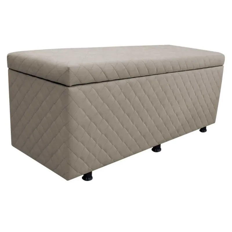 Calçadeira Baú Casal Queen 160cm Estofada Liz S05 Suede Bordado Bege - Mpozenato - Não Disponível - Móveis