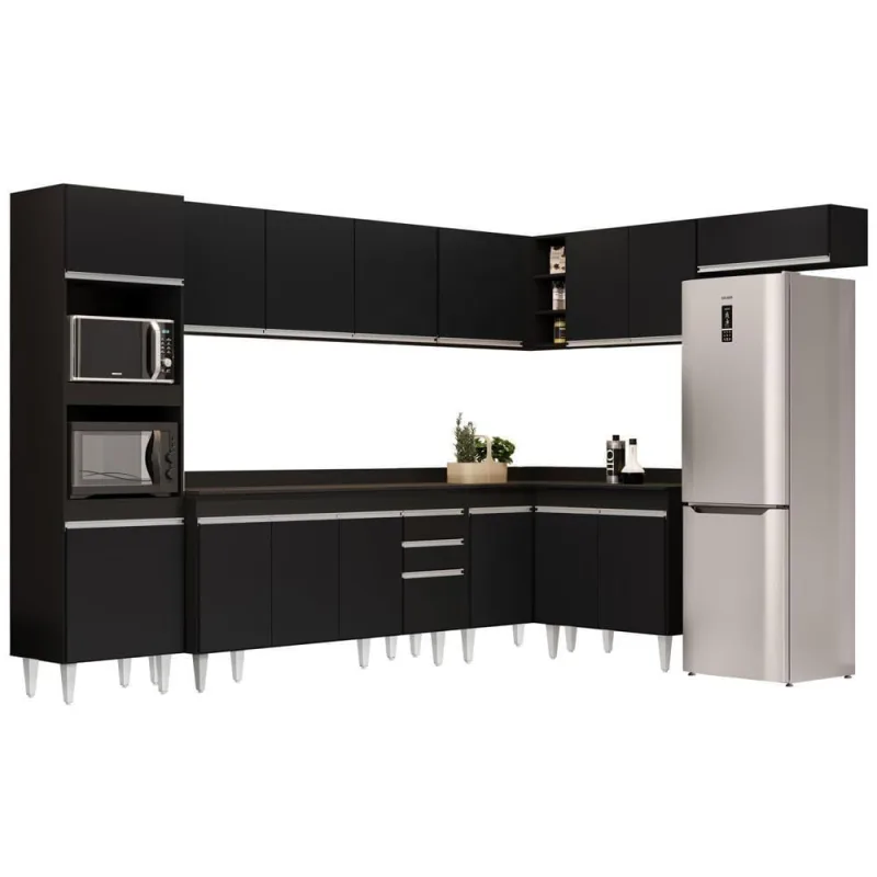 Armário De Cozinha Modulada De Canto 8 Peças Cp08 Balcão Com Tampo Preto - Lumil - OUTRAS - Agro