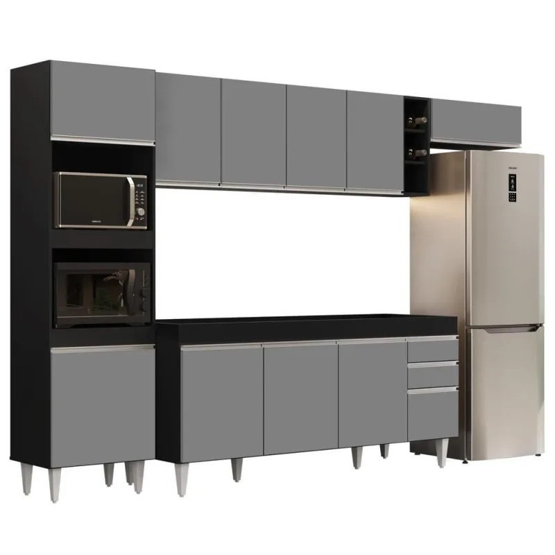 Armário De Cozinha Modulada 5 Peças Cp16 Balcão Preto-cinza - Lumil - OUTRAS - Agro