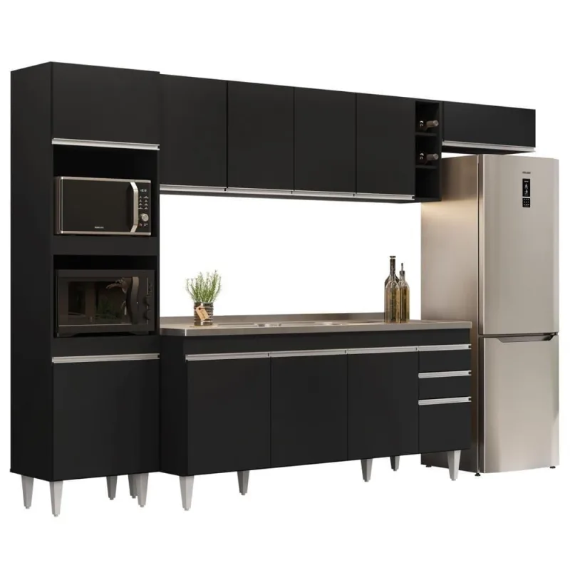 Armário De Cozinha Modulada 5 Peças Cp18 Balcão Com Pia Inox Preto - Lumil - OUTRAS - Agro