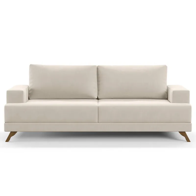 Sofá 3 Lugares 180cm Living Pés Curvos Santi D05 Suede Bege - Mpozenato