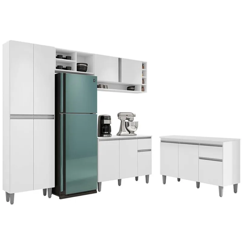 Cozinha Compacta Vanessa E Balcão Gabinete Com Tampo Tatiane 120cm Branco - Ajl Móveis - OUTRAS