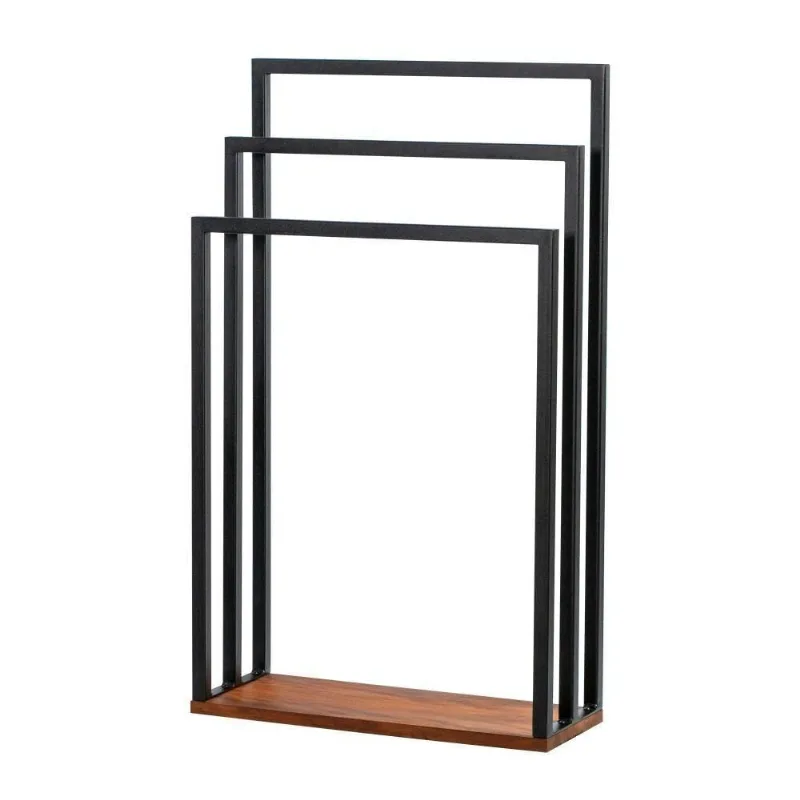 Toalheiro De Chão Para Banheiro Glam Base De Madeira D09 Preto - Mpozenato