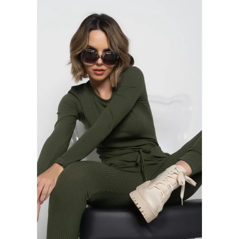 Blusa Básica Manga Longa e Gola Redonda Canelada Verde Salvatore Tamanho P