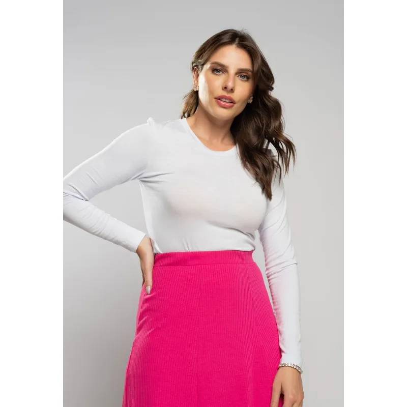 Blusa Básica Manga Longa e Gola Redonda Malha Branca Salvatore Tamanho G