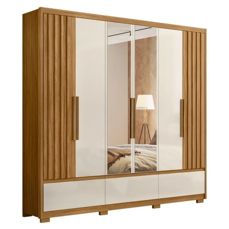 Guarda Roupa Casal Arizona M07 6 Portas de Bater 5 Gavetas Freijó-Off White Mpozenato - Mpozenato - Agro
