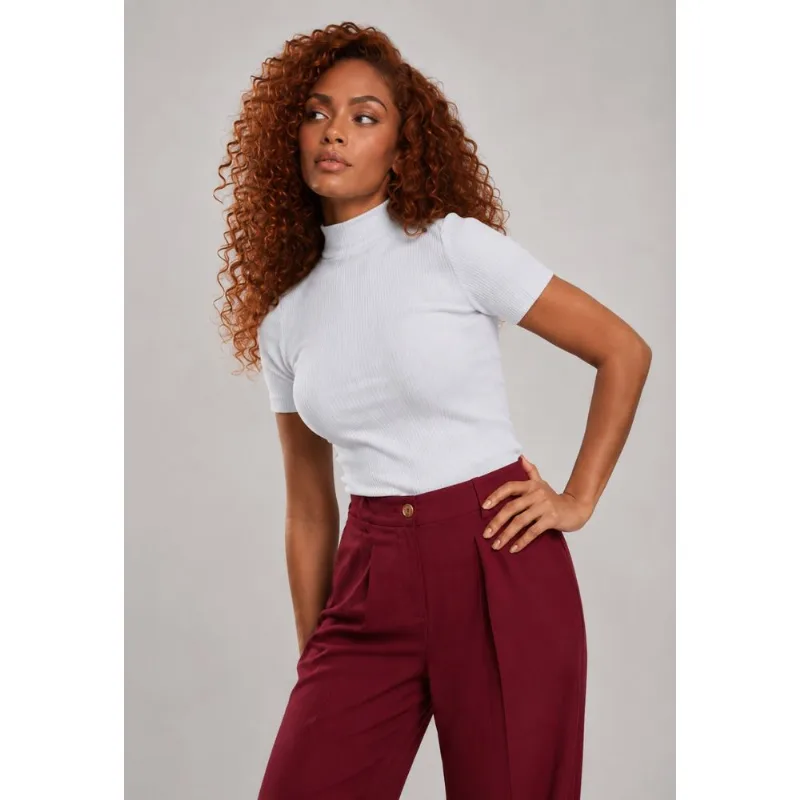 Blusa Gola Alta Malha Canelada Branco Salvatore Tamanho P