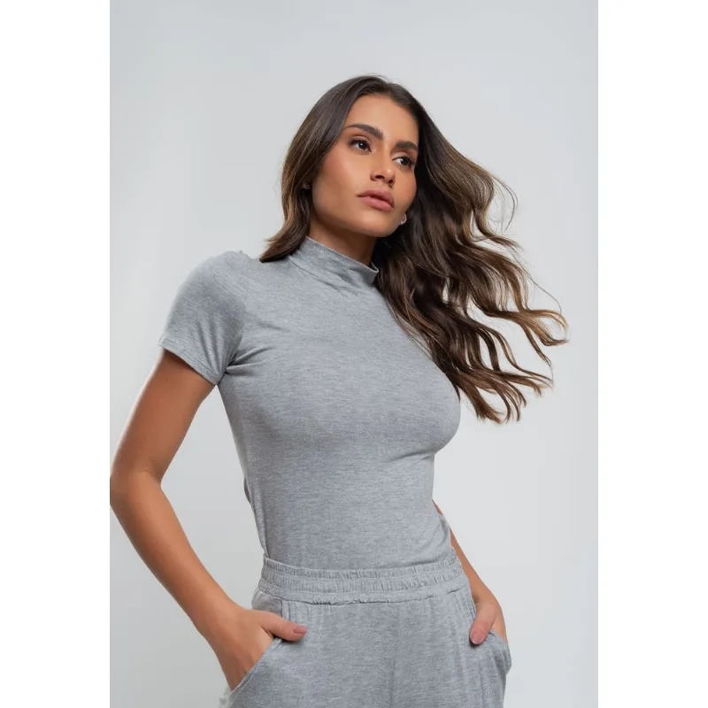 Blusa Gola Alta Manga Curta Malha Mescla Salvatore Tamanho P