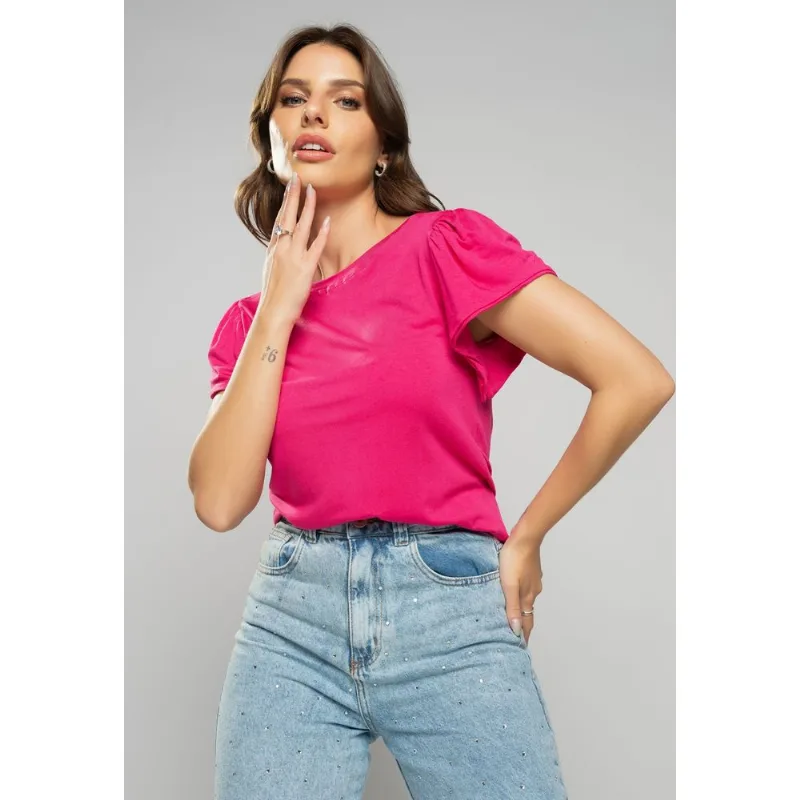 Blusa Princesa Com Detalhe Assimétrico Malha Rosa Salvatore Tamanho M