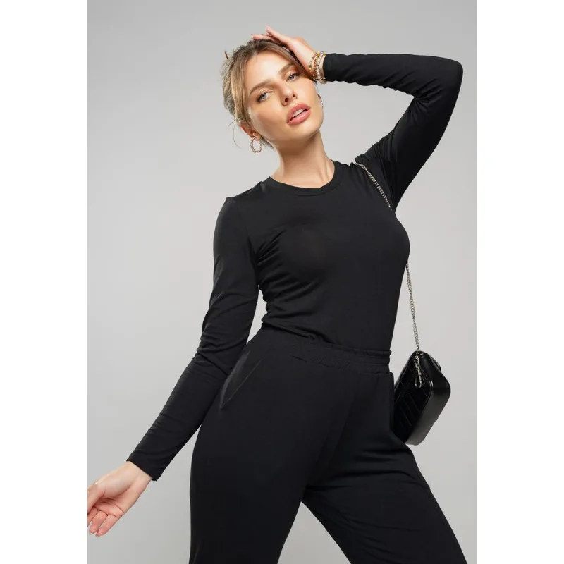 Blusa Básica Manga Longa e Gola Redonda Malha Preta Salvatore Tamanho M