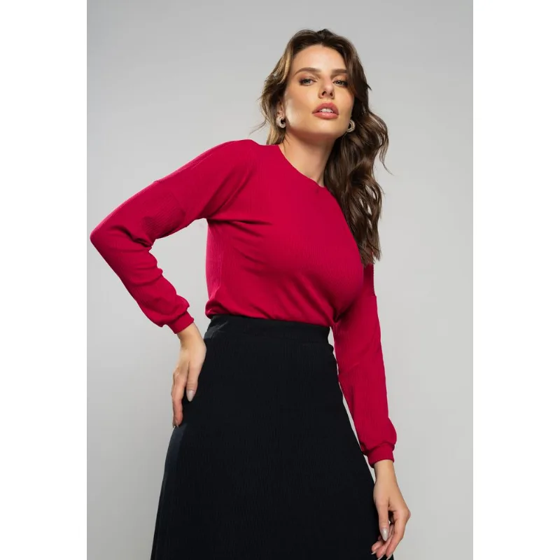 Blusa Morcego Gola Canoa Manga Longa Canelada Rosa Salvatore Tamanho P
