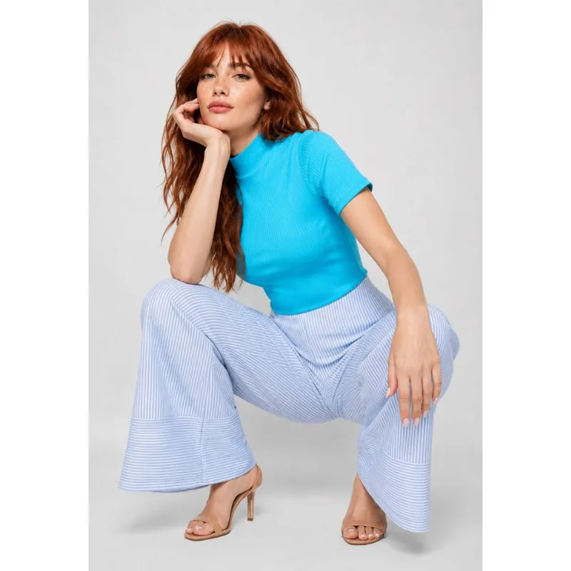 Blusa Gola Alta Malha Canelada Azul Salvatore Tamanho M
