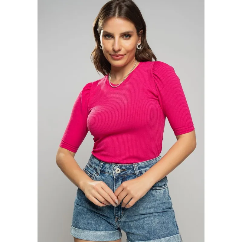 Blusa Princesa Decote Redondo Canelada Rosa Salvatore Tamanho M