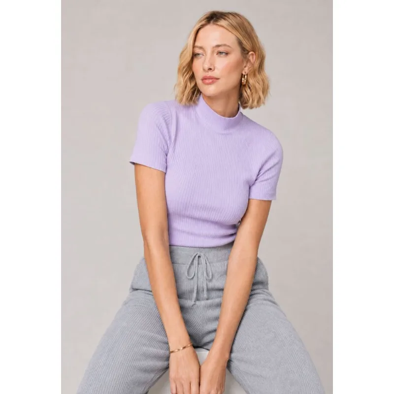 Blusa Gola Alta Malha Canelada Lilás Salvatore Tamanho P