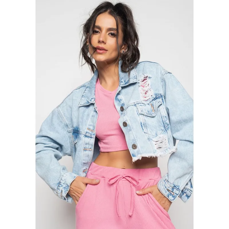 Jaqueta Jeans Cropped Oversized Salvatore Tamanho M