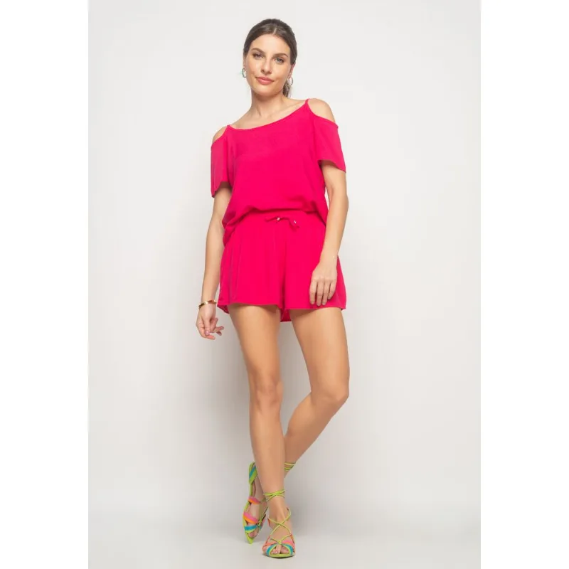 Blusa Ombro Vazado Viscolinho Rosa Salvatore Tamanho P
