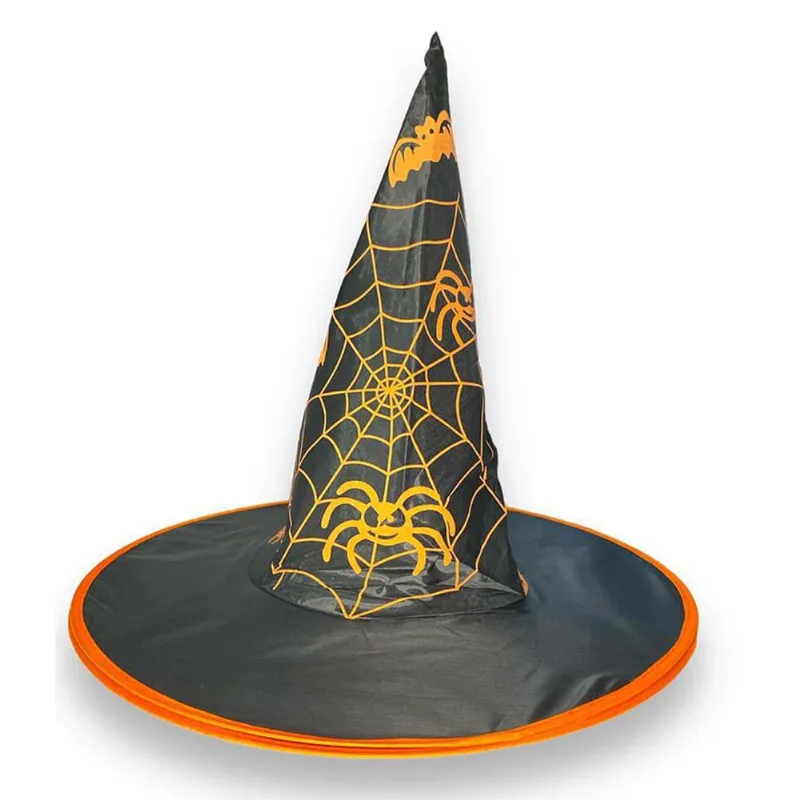 Chapéu de Bruxa Halloween 32cm - Preto/Laranja ou Roxo