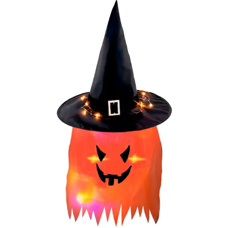 Fantasma Halloween com Chapeu de Bruxa Led Decoração pra Pendurar Laranja