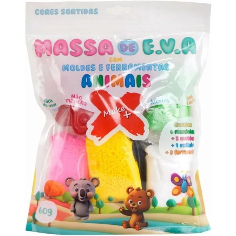 Massa de Modelar EVA Animais com Molde 60g Atóxica