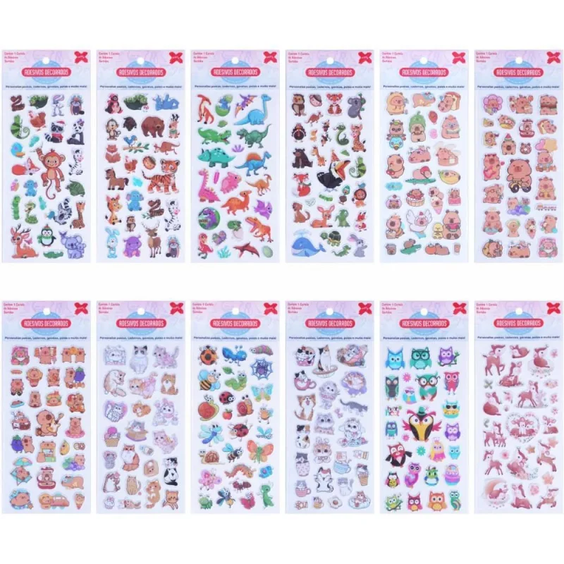 Adesivos Decorados 10X24CM. Animais KIDS Cart.sor PCT.C/24