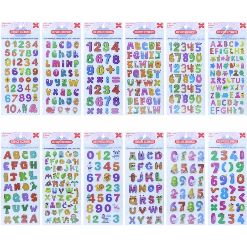 Adesivos Decorados 10X24CM.LETRAS/NUMEROS Cart.so PCT.C/24