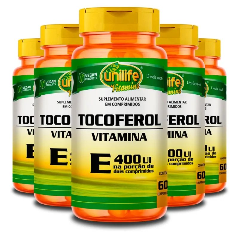 Kit 5 Vitamina E Tocoferol Unilife 60 Comprimidos