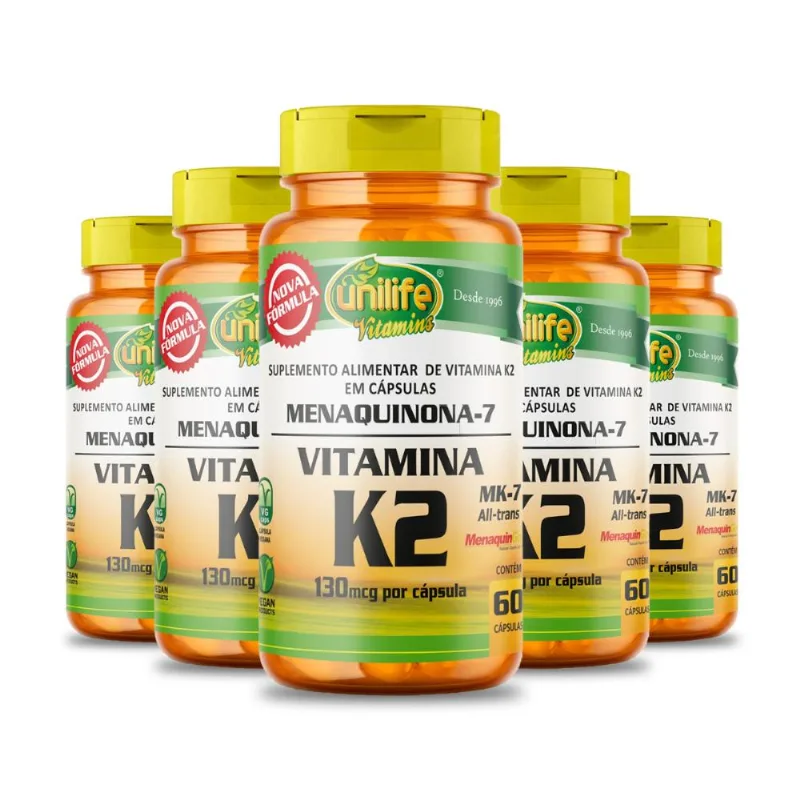 Kit 5 Vitamina K2 Menaquinona mk7 60 cápsulas Unilife