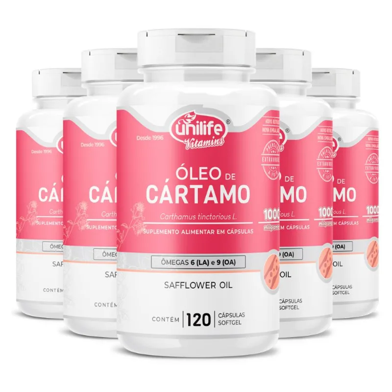 Kit 5 Óleo de Cartamo 1000mg com 120 cápsulas Unilife