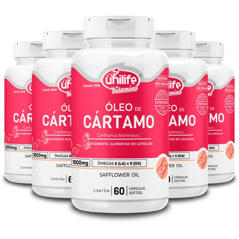 Kit 5 Óleo de Cártamo Unilife 60 Cápsulas 1000mg