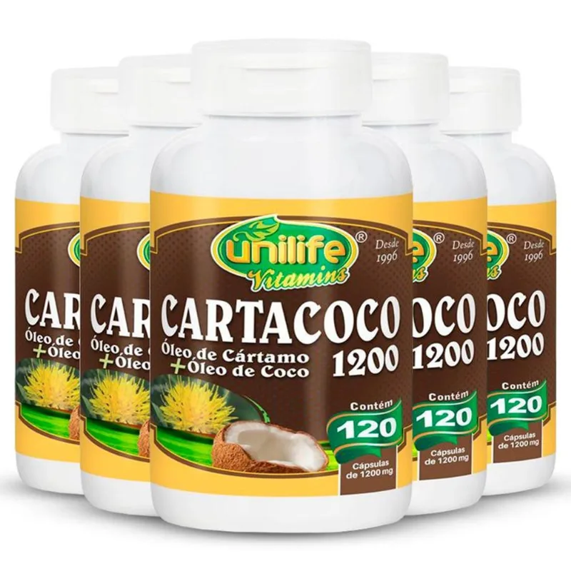 Kit 5 Óleo Cártamo e Coco Unilife 1200mg 120 Cápsulas