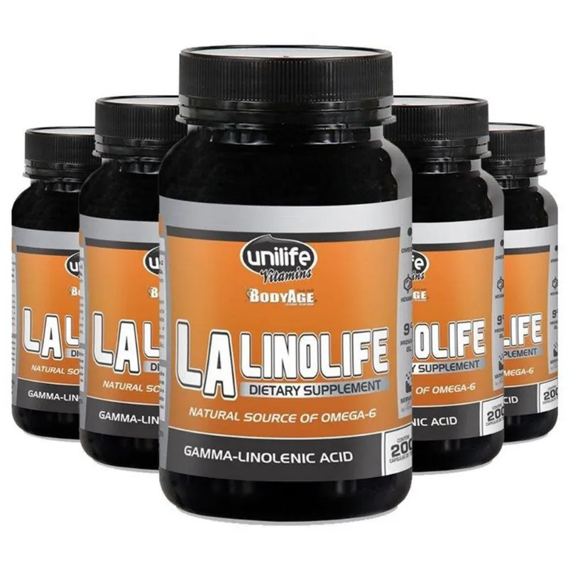 Kit 5 Óleo de Prímula Linolife LA 200 cápsulas Unilife