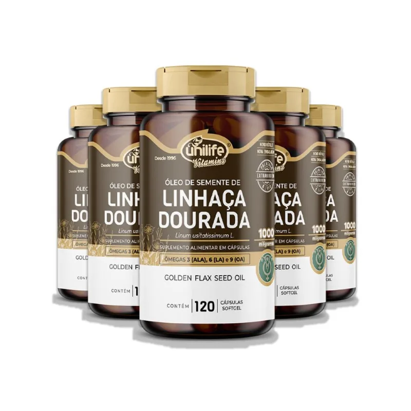Kit 5 Óleo Linhaça Dourada Unilife 120 Cápsulas